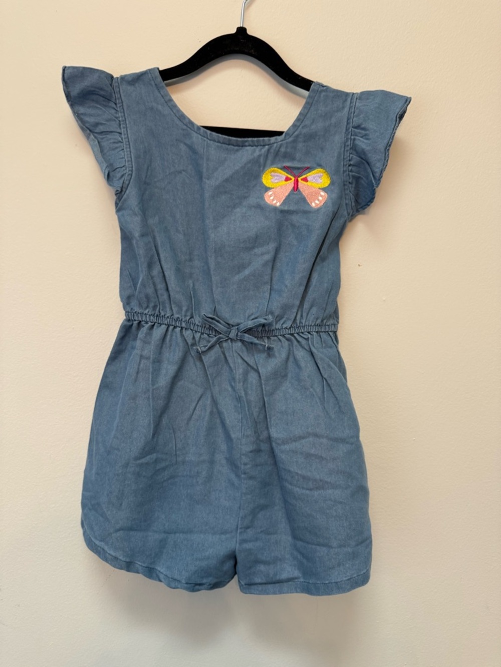 Girls Blue Chambray Butterfly Romper